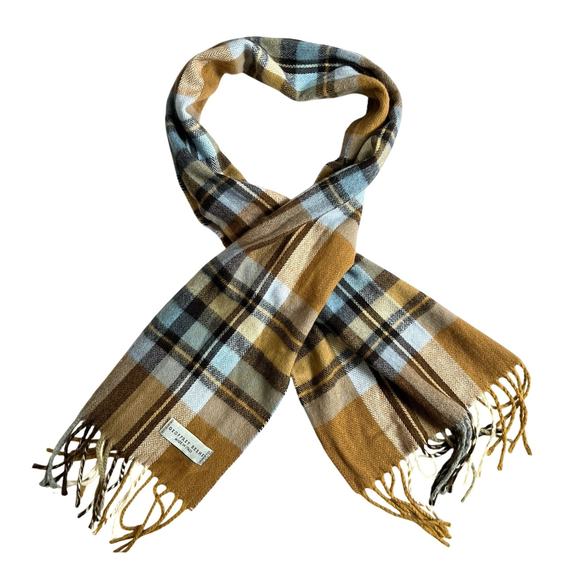 Geoffrey Beene Accessories - Geoffrey Beene Camel Tartan Plaid Fringe Scarf Made in Italy